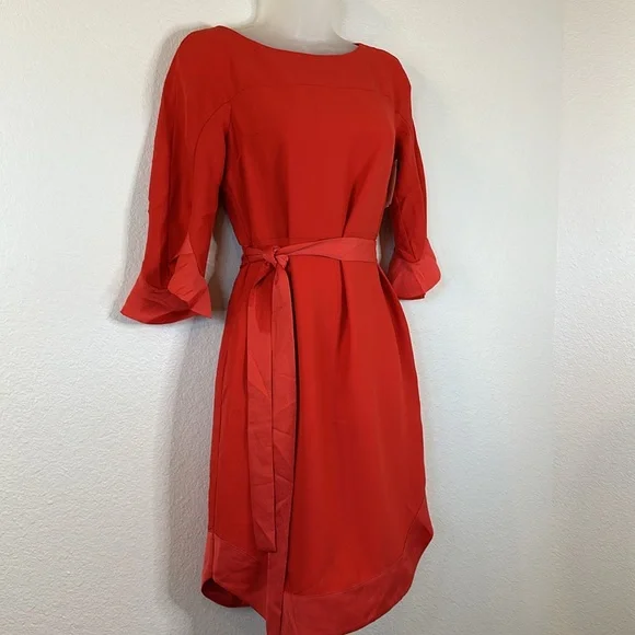 Banana Republic Red Flounce Sleeve Midi Dress Size 2P NWT - Picture 3 of 8
